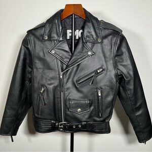 Vintage FMC Leather Moto Biker Jacket, EUC Women’s Black Leather Jacket, Sz 14